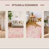 Ultra Soft Area Rug, Non Slip, Stain Resistant, Washable Area Rugs for Living Room, Bedroom, Soft Neutral Toned Organic Patterns(Pink)