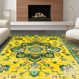 Ultra Soft Area Rug, Non Slip, Stain Resistant, Washable Area Rugs for Living Room, Bedroom, Artistic Distressed Botanical Design(Yellow)