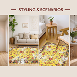 Ultra Soft Area Rug, Non Slip, Stain Resistant, Washable Area Rugs for Living Room, Bedroom, Chic Retro Floral Fusion(Yellow)
