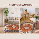 Ultra Soft Area Rug, Non Slip, Stain Resistant, Washable Area Rugs for Living Room, Bedroom, Rustic Orange and Navy Elegance(Orange)
