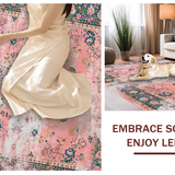 Ultra Soft Area Rug, Non Slip, Stain Resistant, Washable Area Rugs for Living Room, Bedroom, Whimsical Artful Geometric Elements(Pink)