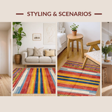 Ultra Soft Area Rug, Non Slip, Stain Resistant, Washable Area Rugs for Living Room, Bedroom, Vibrant Striped Chindi Aesthetic(Red)
