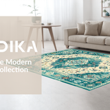 Ultra Soft Area Rug, Non Slip, Stain Resistant, Washable Area Rugs for Living Room, Bedroom, Elegant Trellis Motif in Aqua(Beige)