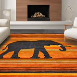Ultra Soft Area Rug, Non Slip, Stain Resistant, Washable Area Rugs for Living Room, Bedroom, Artistic Ethnic Elephant Representation(Orange)