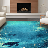 Ultra Soft Area Rug, Non Slip, Stain Resistant, Washable Area Rugs for Living Room, Bedroom, Deep Blue Sea Smooth Surface Rug With Majestic Turtle And Ocean Current(Blue)