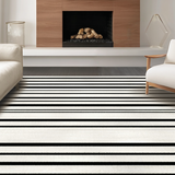 Ultra Soft Area Rug, Non Slip, Stain Resistant, Washable Area Rugs for Living Room, Bedroom, Striped Monochrome Welcome Rug with Classic Parallel Lines and Modern Accents(Black)