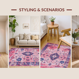 Ultra Soft Area Rug, Non Slip, Stain Resistant, Washable Area Rugs for Living Room, Bedroom, Soft Earth Tone Trellis Artwork(Pink)