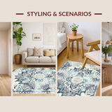 Ultra Soft Area Rug, Non Slip, Stain Resistant, Washable Area Rugs for Living Room, Bedroom, Elegant Off White Lace Motif(Blue)