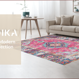 Ultra Soft Area Rug, Non Slip, Stain Resistant, Washable Area Rugs for Living Room, Bedroom, Rustic Distressed Geometric Elegance(Pink)