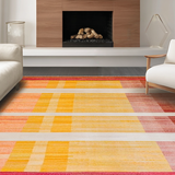 Ultra Soft Area Rug, Non Slip, Stain Resistant, Washable Area Rugs for Living Room, Bedroom, Artful Bright Tiled Composition(Orange)