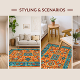 Ultra Soft Area Rug, Non Slip, Stain Resistant, Washable Area Rugs for Living Room, Bedroom, Eclectic Vintage Geometric Textures(Orange)