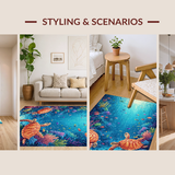 Ultra Soft Area Rug, Non Slip, Stain Resistant, Washable Area Rugs for Living Room, Bedroom, Marine Life Wonder Rug Featuring Aquatic Turtles Navigating Colorful Reefs(Blue)