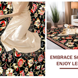Ultra Soft Area Rug, Non Slip, Stain Resistant, Washable Area Rugs for Living Room, Bedroom, Artful Black Floral Display(Black)