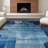 Ultra Soft Area Rug, Non Slip, Stain Resistant, Washable Area Rugs for Living Room, Bedroom, Transitional Coastal Wave Design(Blue)