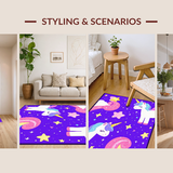 Ultra Soft Area Rug, Non Slip, Stain Resistant, Washable Area Rugs for Living Room, Bedroom, Vibrant Pastel Cartoon Unicorn Theme(Purple)