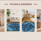 Ultra Soft Area Rug, Non Slip, Stain Resistant, Washable Area Rugs for Living Room, Bedroom, Elegant Faded Floral Arrangement(Blue)