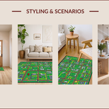 Ultra Soft Area Rug, Non Slip, Stain Resistant, Washable Area Rugs for Living Room, Bedroom, Colorful Children’s Adventure Motif(Green)
