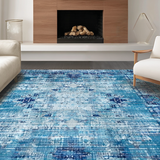 Ultra Soft Area Rug, Non Slip, Stain Resistant, Washable Area Rugs for Living Room, Bedroom, Cobalt Whisper Carpet, Aegean Tint, Distressed Block Print(Blue)