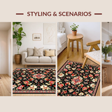 Ultra Soft Area Rug, Non Slip, Stain Resistant, Washable Area Rugs for Living Room, Bedroom, Artful Black Floral Display(Black)