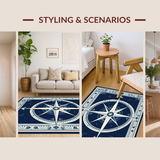 Ultra Soft Area Rug, Non Slip, Stain Resistant, Washable Area Rugs for Living Room, Bedroom, Coastal Nautical Compass Aesthetic(Blue)