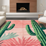 Ultra Soft Area Rug, Non Slip, Stain Resistant, Washable Area Rugs for Living Room, Bedroom, Contemporary Lively Cactus Print(Pink)