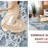 Ultra Soft Area Rug, Non Slip, Stain Resistant, Washable Area Rugs for Living Room, Bedroom, Serene Monochromatic Floral Elements(Blue)