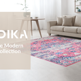 Ultra Soft Area Rug, Non Slip, Stain Resistant, Washable Area Rugs for Living Room, Bedroom, Whimsical Distressed Patterned Layers(Pink)