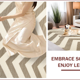 Ultra Soft Area Rug, Non Slip, Stain Resistant, Washable Area Rugs for Living Room, Bedroom, Contemporary Chevron Wool Rug for Minimal Decor(Beige)