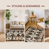 Ultra Soft Area Rug, Non Slip, Stain Resistant, Washable Area Rugs for Living Room, Bedroom, Unique Tiled Tribal Aesthetic(Brown)