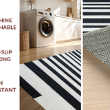 Ultra Soft Area Rug, Non Slip, Stain Resistant, Washable Area Rugs for Living Room, Bedroom, Boho Inspired Linear Contrast Rug with Washable Reversible Design(Black)