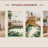 Ultra Soft Area Rug, Non Slip, Stain Resistant, Washable Area Rugs for Living Room, Bedroom, Tropical Flora Abstract Motif(Beige)