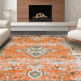 Ultra Soft Area Rug, Non Slip, Stain Resistant, Washable Area Rugs for Living Room, Bedroom, Vibrant Boho-Inspired Linear Design(Orange)