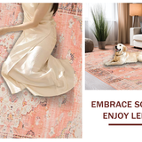 Ultra Soft Area Rug, Non Slip, Stain Resistant, Washable Area Rugs for Living Room, Bedroom, Chic Distressed Botanical Art(Pink)