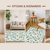 Ultra Soft Area Rug, Non Slip, Stain Resistant, Washable Area Rugs for Living Room, Bedroom, Charming Yellow Toned Vintage Charm(White)