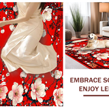 Ultra Soft Area Rug, Non Slip, Stain Resistant, Washable Area Rugs for Living Room, Bedroom, Elegant Asian Floral Motif(Red)