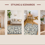 Ultra Soft Area Rug, Non Slip, Stain Resistant, Washable Area Rugs for Living Room, Bedroom, Rustic Cream and Black Trellis Motif(White)