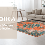 Ultra Soft Area Rug, Non Slip, Stain Resistant, Washable Area Rugs for Living Room, Bedroom, Chic Orange and Teal Abstract Look(Orange)
