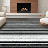 Ultra Soft Area Rug, Non Slip, Stain Resistant, Washable Area Rugs for Living Room, Bedroom, Black and White Striped Handmade Woven Design(Black)