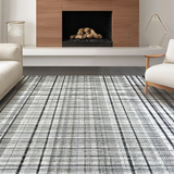 Ultra Soft Area Rug, Non Slip, Stain Resistant, Washable Area Rugs for Living Room, Bedroom, Linear Ascent Black White Layered Carpet(Black)