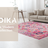 Ultra Soft Area Rug, Non Slip, Stain Resistant, Washable Area Rugs for Living Room, Bedroom, Rustic Multi-Colored Tiled Pattern(Pink)
