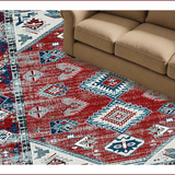 Ultra Soft Area Rug, Non Slip, Stain Resistant, Washable Area Rugs for Living Room, Bedroom, Vibrant Southwestern Symmetrical Motif(Red)