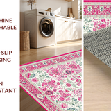 Ultra Soft Area Rug, Non Slip, Stain Resistant, Washable Area Rugs for Living Room, Bedroom, Delicate Circular Greenery Theme(Pink)