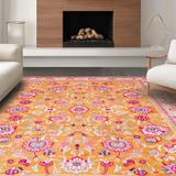 Ultra Soft Area Rug, Non Slip, Stain Resistant, Washable Area Rugs for Living Room, Bedroom, Colorful Playful Petal Arrangement(Orange)