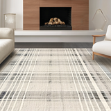 Ultra Soft Area Rug, Non Slip, Stain Resistant, Washable Area Rugs for Living Room, Bedroom, Elegant Monochrome Striped Area Rug with Retro Vibes and Geometric Design(Beige)