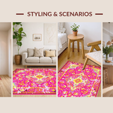 Ultra Soft Area Rug, Non Slip, Stain Resistant, Washable Area Rugs for Living Room, Bedroom, Whimsical Multi-Colored Ogee Design(Pink)