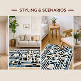Ultra Soft Area Rug, Non Slip, Stain Resistant, Washable Area Rugs for Living Room, Bedroom, Art Deco Echo Rug: Black and White Linear Design(Blue)