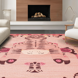 Ultra Soft Area Rug, Non Slip, Stain Resistant, Washable Area Rugs for Living Room, Bedroom, Lively Striped Tiger Illustration(Pink)