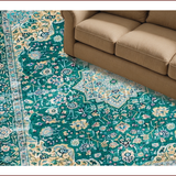 Ultra Soft Area Rug, Non Slip, Stain Resistant, Washable Area Rugs for Living Room, Bedroom, Vintage Teal Floral Medallion(Blue)
