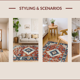 Ultra Soft Area Rug, Non Slip, Stain Resistant, Washable Area Rugs for Living Room, Bedroom, Elegant Distressed Medallion Design(Red)