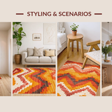 Ultra Soft Area Rug, Non Slip, Stain Resistant, Washable Area Rugs for Living Room, Bedroom, Vibrant Textured Folk Motif(Orange)